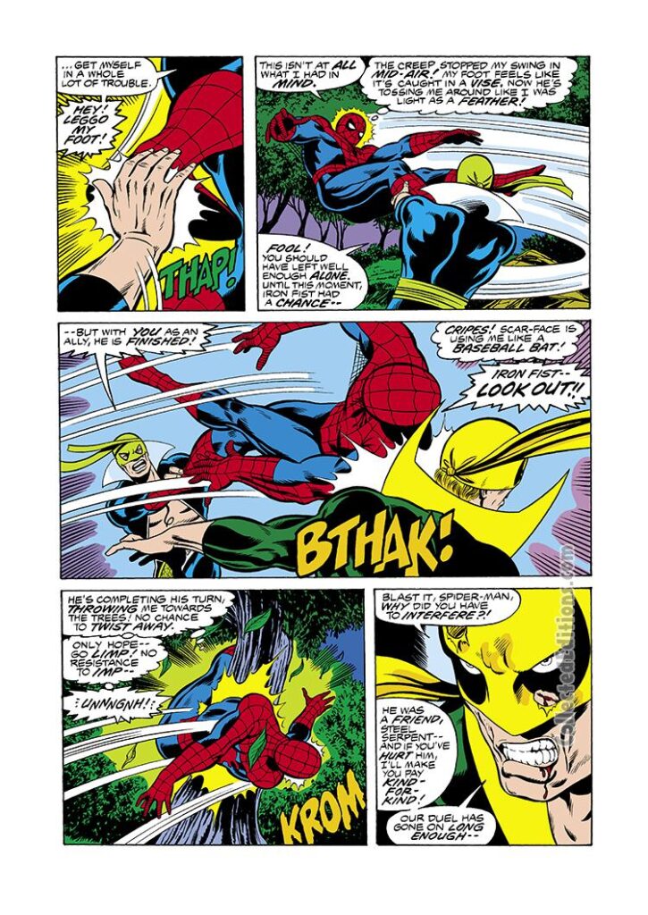 Marvel Team-Up #63, pg. 12; pencils, John Byrne; inks, Dave Hunt; Spider-Man, Iron Fist, Steel Serpent