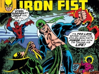 Marvel Team-Up #63 cover; pencils, Dave Cockrum; inks, Frank Giacoia; Spider-Man, Iron Fist, Night of the Dragon, Steel Serpent, Misty Knight