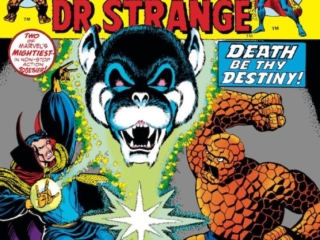 Marvel Two-In-One #6 cover; pencils and inks, Jim Starlin; alterations, John Romita Sr. Marvel Two-In-One #6 cover; pencils and inks, Jim Starlin; alterations, John Romita Sr.; Doctor Strange/Thing