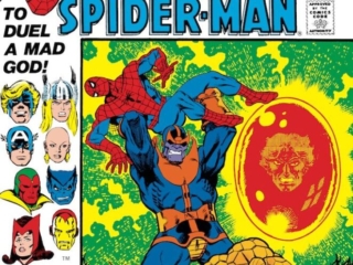 Marvel Two-In-One Annual #2 cover; pencils and inks, Jim Starlin; Thanos, Spider-Man, Thing, Avengers; Adam Warlock