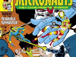 Micronauts Annual #2 cover; pencils and inks, Steve Ditko; Threat of the Terrible Toymaster; Commander Rann, Baron Karza, Marionette