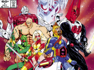 Micronauts: The New Voyages #1 cover; pencils and inks, Michael Golden; All New Adventures in the strangest cosmos of all, first issue, Marionette, Commander Rann, Acroyear, Biotron, Huntarr, Bug