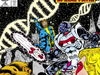 Micronauts: The New Voyages #5 cover; pencils and inks, Keith Pollard; Behold the spiral path, Acroyear, Commander Rann, Huntarr