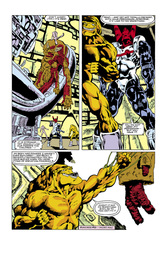 Micronauts: The New Voyages #11, pg. 14; pencils, Kelley Jones; inks, Danny Bulanadi; Acroyear, Huntarr