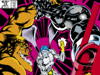 Micronauts: The New Voyages #12 cover; pencils and inks, Kelley Jones; Death Duel, Acroyear vs. Huntarr, Scion