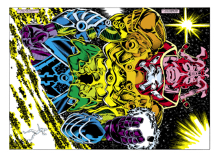 Micronauts: The New Voyages #14, pgs. 13-14; pencils, Kelley Jones; inks, Danny Bulanadi; double-page spread, Wanderers