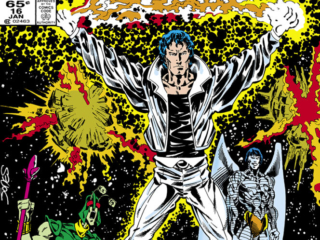 Micronauts: The New Voyages #16 cover; pencils and inks, Kelley Jones; The Beyonder Conquers the Microverse, Secret Wars II continues in this issue, Bug, Scion, Huntarr, Acroyear