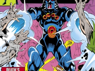 Micronauts #4 cover; pencils, Michael Golden; inks, Joe Rubinstein; Death&rsquo;s Stronghold, Baron Karza