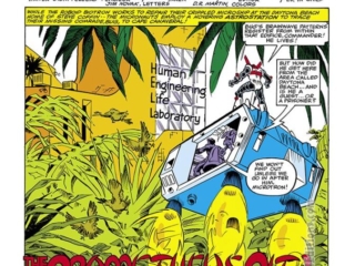 Micronauts #5, pg. 1; pencils, Michael Golden; inks, Joe Rubinstein; The Prometheus Pit, Acroyear, Bill Mantlo