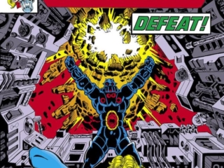 Micronauts #10 cover; pencils and inks, Michael Golden; Defeat, Commander Rann, Space Glider, Marionette, Baron Karza