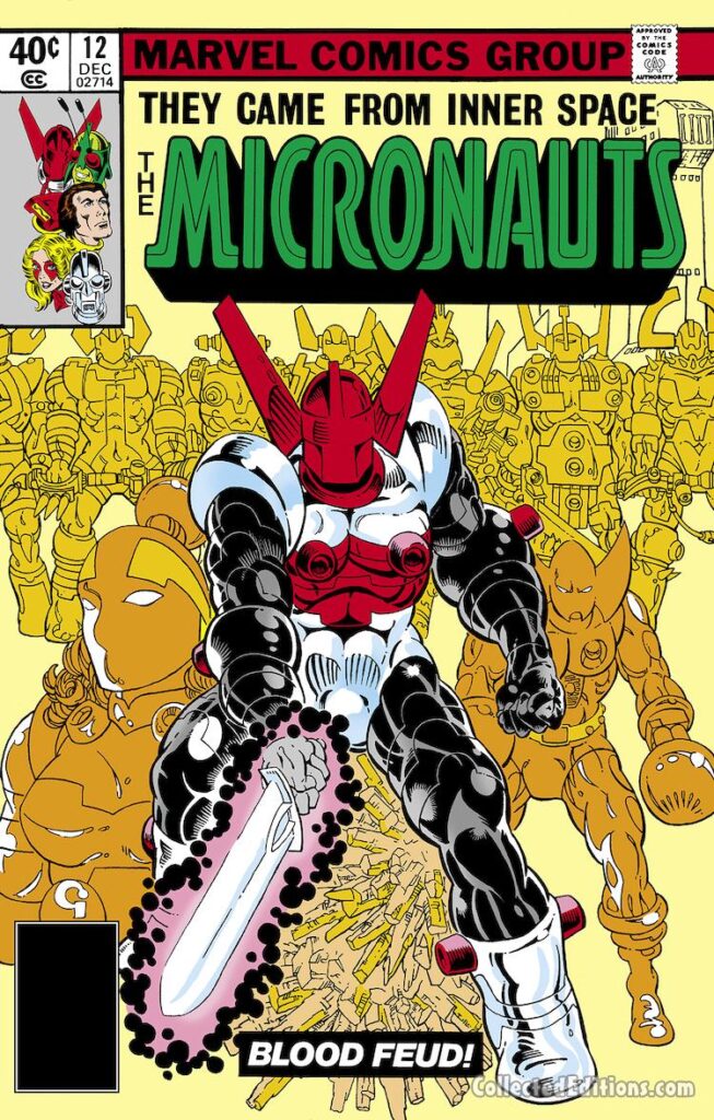 Micronauts #12 cover; pencils and inks, Michael Golden; Blood Feud, Acroyear