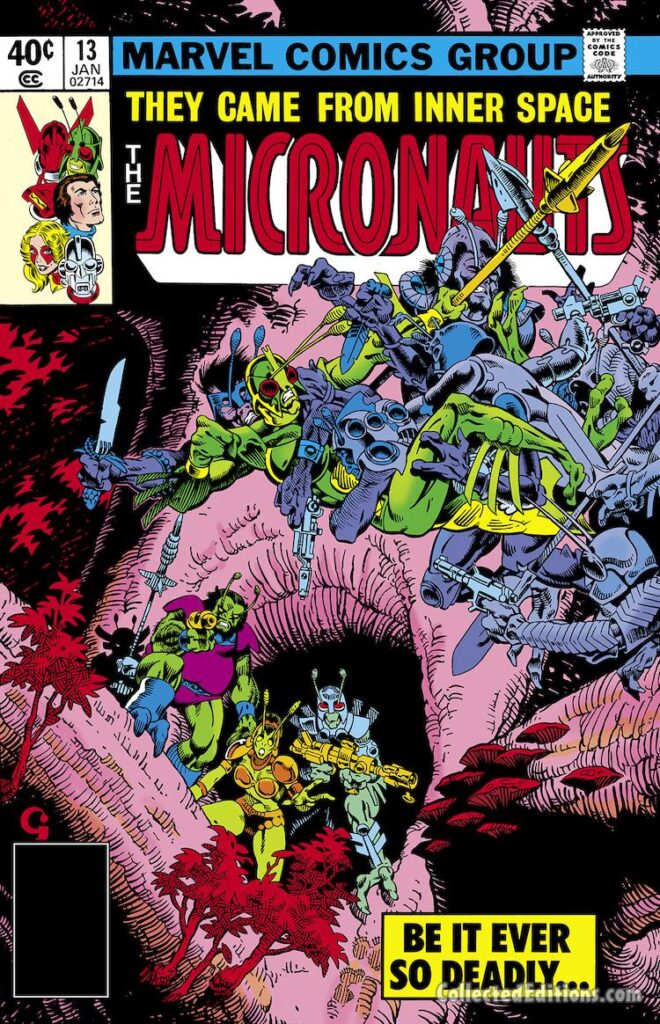 Micronauts #13 cover; pencils and inks, Michael Golden; Be It Ever So Deadly, Bug