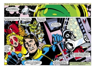 Micronauts #15, pgs. 4-5; layouts, Howard Chaykin; pencils and inks, Al Milgrom; Jasmine, Bug, Commander Rann