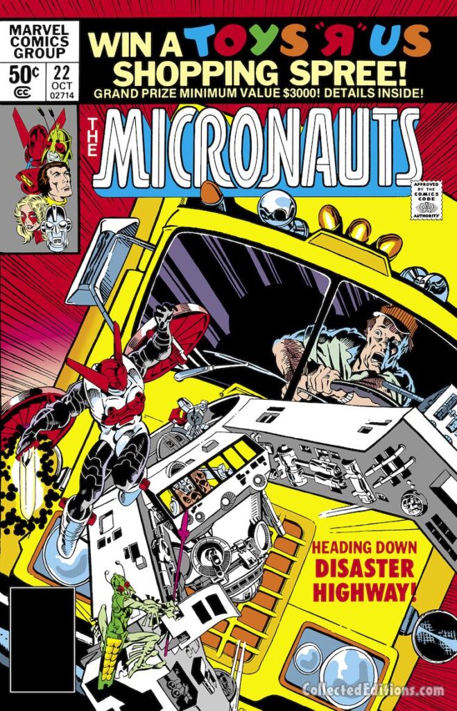 Micronauts #22 cover; pencils and inks, Michael Golden; Heading Down Disaster Highway, trucker, Acroyear, Bug