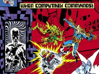 Micronauts #24 cover; pencils and inks, Michael Golden; When Computrex Commands, Tales of the Microverse