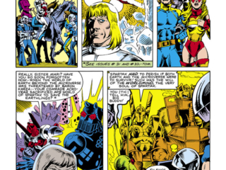 Micronauts #34, pg. 5; pencils, Pat Broderick; inks, Danny Bulanadi; Commander Rann, Marionette, Spartak, Baron Karza; Force Commander