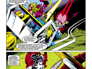 Micronauts #35, pg. 4; layouts, Val Mayerick; pencils and inks, Danny Bulanadi; Origin of the Microverse, Acroyear