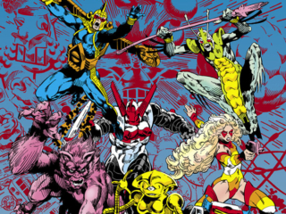 Micronauts #38 cover; pencils and inks, Michael Golden; Devil, Acroyear, Commander Rann, Bug, Princess Mari, Mictrotron, Nanotech