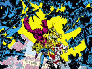 Micronauts #39 cover; pencils and inks, Michael Golden; Devil, Nanotech, Space Glider