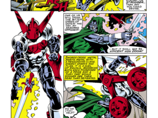 Micronauts #41, pg. 29; layouts, Gil Kane; pencils and inks, Danny Bulanadi; Doctor Doom vs. Acroyear