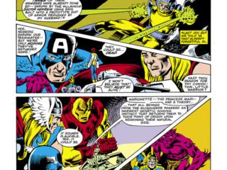 Micronauts #43, pg. 12; layouts, Gil Kane; pencils and inks, Danny Bulanadi; microverse, devil, avengers, Iron Man, Thor, Captain America