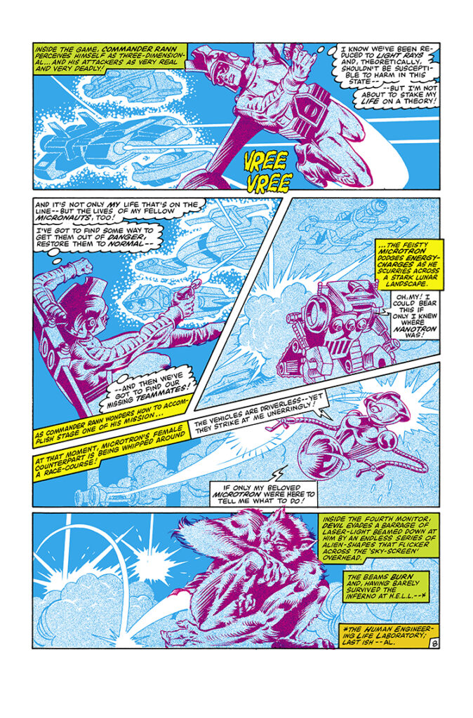 Micronauts #45, pg. 8; layouts, Gil Kane; pencils and inks, Danny Bulanadi; Commander Arcturus Rann, Mictrotron