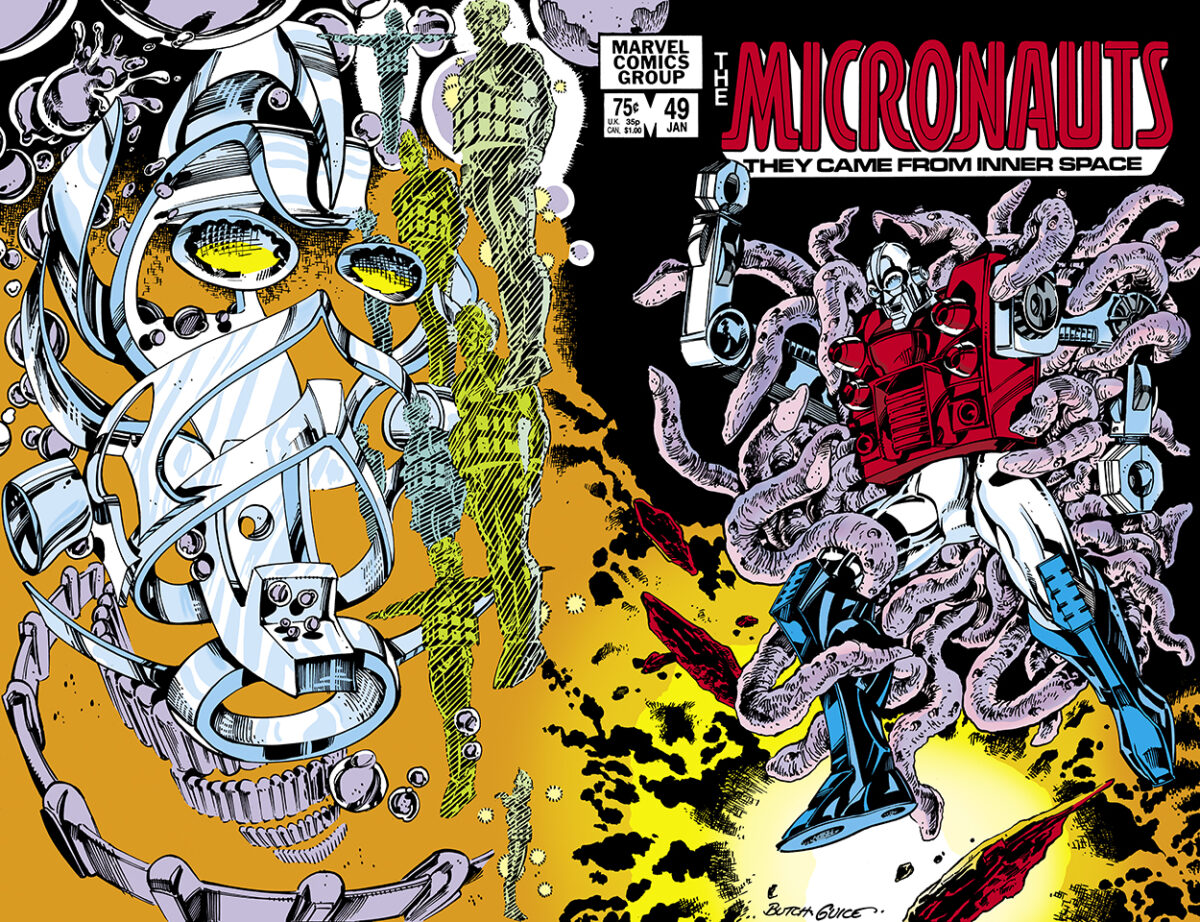 Micronauts #49 cover; pencils and inks, Jackson “Butch” Guice; wraparound, Biotron, Time Travelers