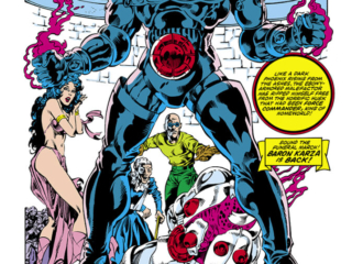 Micronauts #50, pg. 1; pencils, Jackson &ldquo;Butch&rdquo; Guice; inks, Danny Bulanadi; Baron Karza, Sometimes the Good Guys Lose, splash page