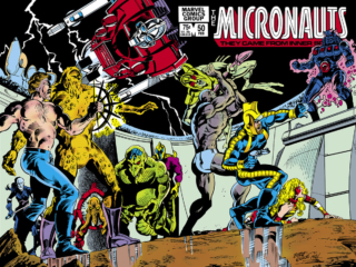 Micronauts #50 cover; pencils and inks, Jackson &ldquo;Butch&rdquo; Guice; wraparound, Baron Karza, Commander Rann, Acroyear, Biotron, Marionette
