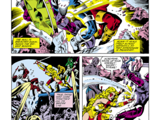 Micronauts #51, pg. 28; pencils, Jackson &ldquo;Butch&rdquo; Guice; inks, Danny Bulanadi; Acroyear, Marionette
