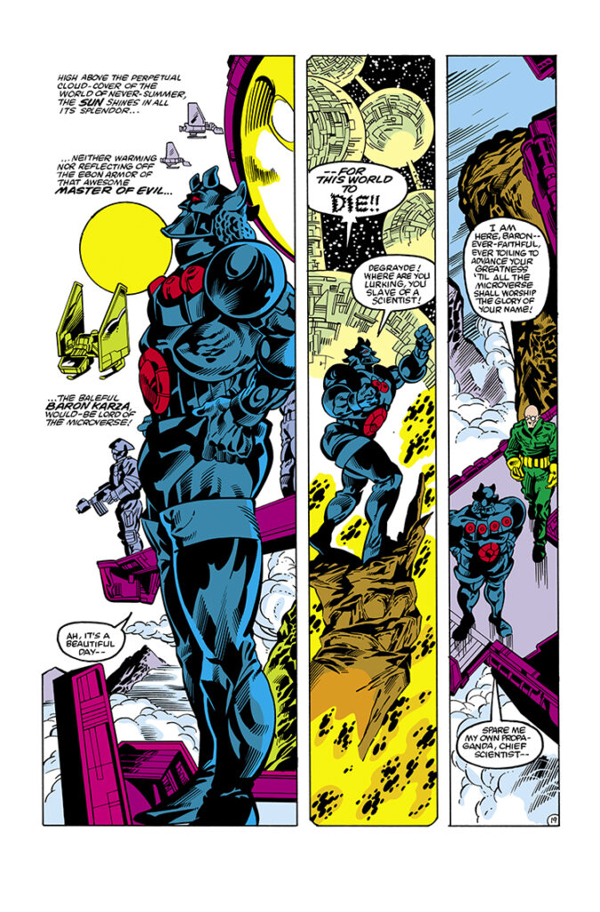 Micronauts #57, pg. 19; pencils, Jackson “Butch” Guice; inks, Sam Grainger, Kelley Jones; Baron Karza, Degrayde