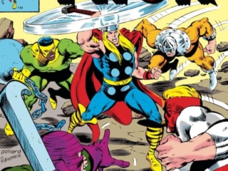 Thor #304 cover; pencils, Keith Pollard; inks, Joe Rubinstein; Wrecking Crew, the Wrecker, Piledriver, Bulldozer, Thunderball