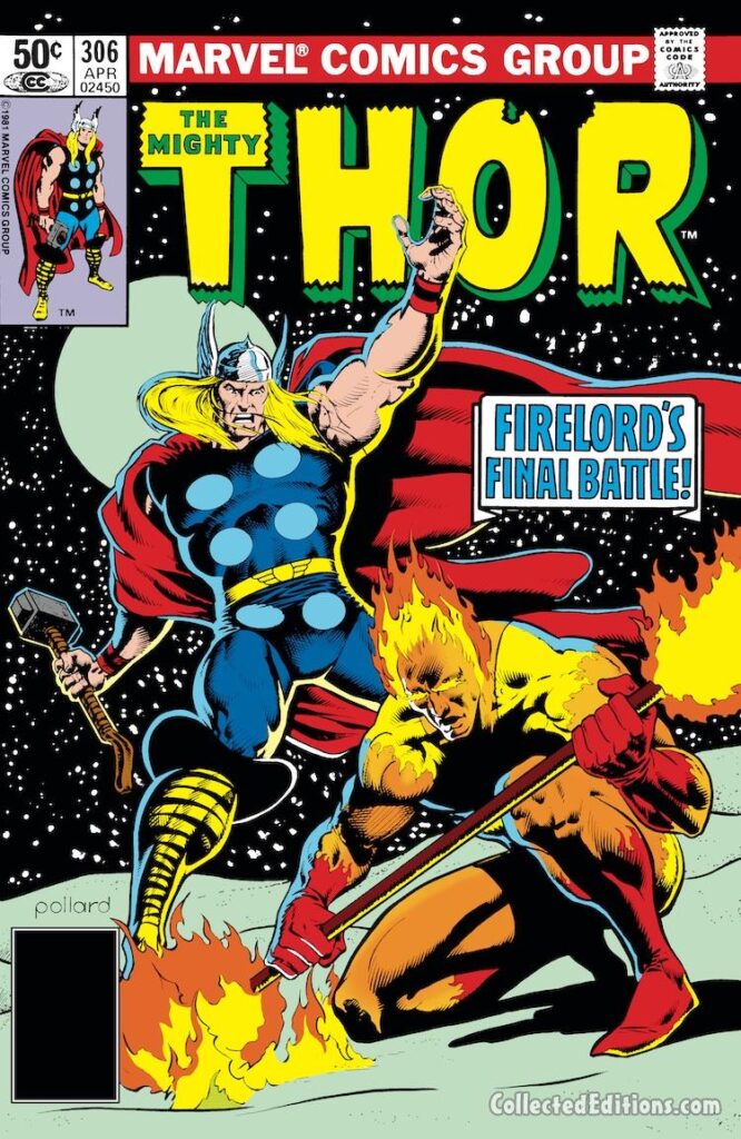 Thor #306 cover; pencils and inks, Keith Pollard; Firelord's Final Battle, Galactus herald