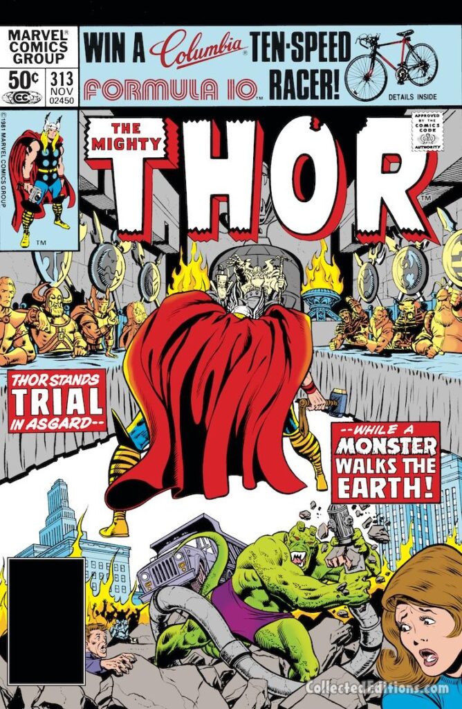 Thor #313 cover; pencils and inks, Keith Pollard; Tyr, Thor Stands Trial in Asgard while a Monster Walks the Earth