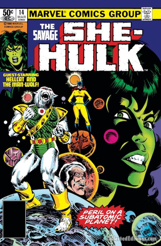 Savage She-Hulk #14 cover; pencils, Mike Vosburg; inks, Al Milgrom; John Jameson/Man-Wolf