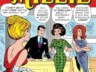Modeling With Millie #25 cover; pencils, Stan Goldberg; inks, Sol Brodsky; Millie&rsquo;s Dreadful Decision, Swimsuit Ad