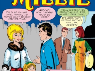 Modeling With Millie #30 cover; pencils, Stan Goldberg; inks, uncredited; Millie&rsquo;s Foster Child, Frank, Clicker, Chili