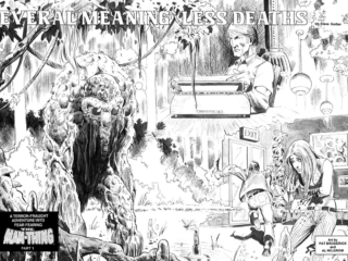 Monsters Unleashed (1973) #8. Man-Thing in &ldquo;Several Meaningless Deaths&rdquo;, pgs. 1-2; pencils, Pat Broderick; inks, Al Milgrom, double page splash; Ted Sallis, a terror-fraught adventure; Christopher Dale, death of Elaine Parrish, Samuel Parrish
