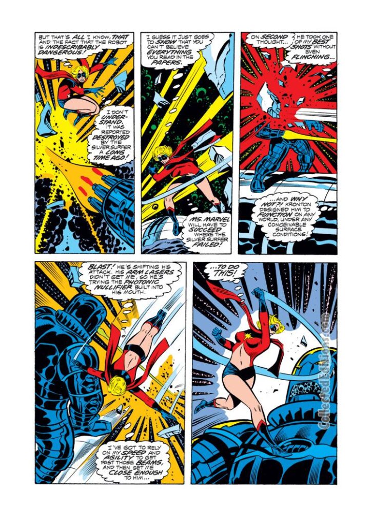 Ms. Marvel #3, pg. 15; pencils, John Buscema; inks, Joe Sinnott; Carol Danvers, Captain