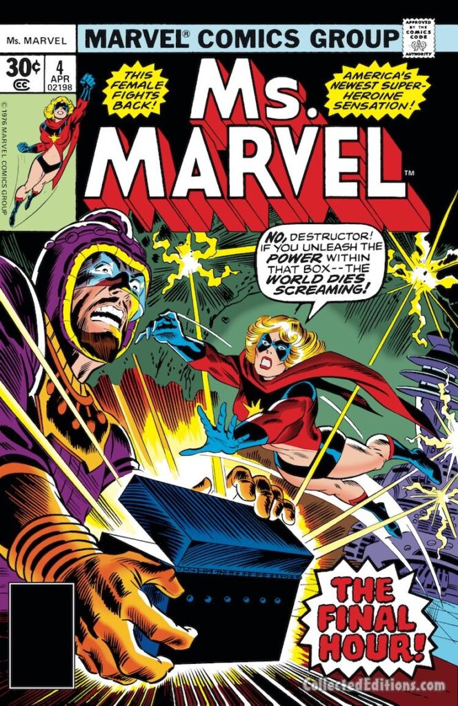 Ms. Marvel #4 cover; pencils, Ed Hannigan; inks, John Romita Sr.; The Final Hour, Carol Danvers, Captain Marvel, The Destructor
