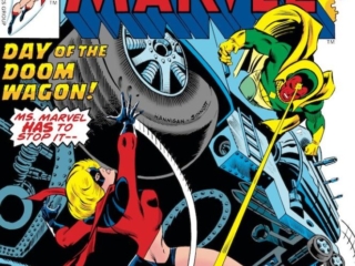 Ms. Marvel #5 cover; pencils, Ed Hannigan; inks, Joe Sinnott; Vision, Day of the Doom Wagon, Carol Danvers, Captain Marvel