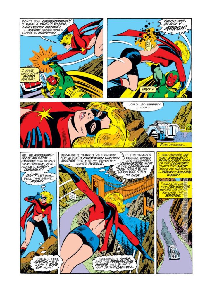 Ms. Marvel #5, pg. 10; pencils, Jim Mooney; inks, Joe Sinnott, Vision, Avengers, Carol Danvers, Captain Marvel