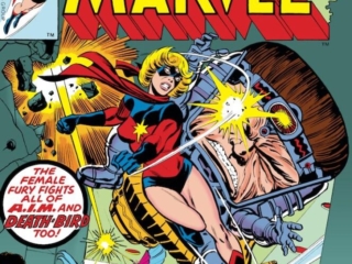 Ms. Marvel #10 cover; pencils, Sal Buscema; inks, Tom Palmer; Carol Danvers, Captain Marvel, MODOK, M.O.D.O.K., AIM, A.I.M., Advanced Idea Mechanics