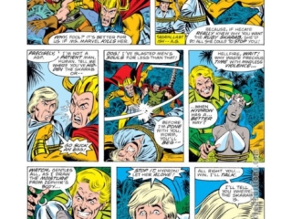 Ms. Marvel #12, pg. 6; pencils, Sal Buscema; inks, Joe Sinnott; Hydron, The Elementals, Hecate, Hellfire, Captain Marvel, Zephyr, Carol Danvers