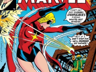 Ms. Marvel #14 cover; pencils, Dave Cockrum; inks, Terry Austin; Steeplejack, Carol Danvers, Captain Marvel, Fear Stalks Floor 40