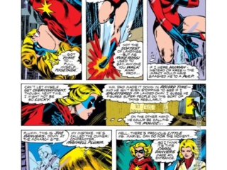 Ms. Marvel #14, pg. 3; pencils, Carmine Infantino; inks, Steve Leialoha; costume design, Carol Danvers, Captain Marvel