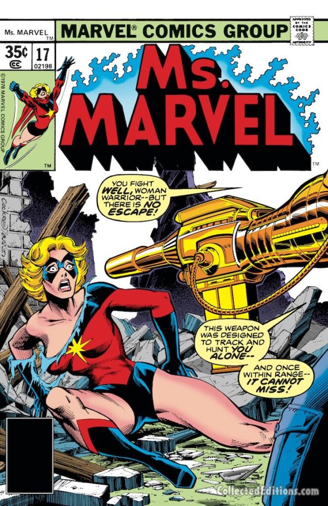 Ms. Marvel #17 cover; pencils, Dave Cockrum; inks, Terry Austin; Centurion, Captain Marvel, Carol Danvers