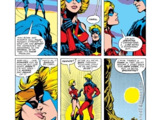 Ms. Marvel #19, pg. 17; pencils, Carmine Infantino; inks, Bob McLeod; Captain Marvel, Carol Danvers, Mar-Vell