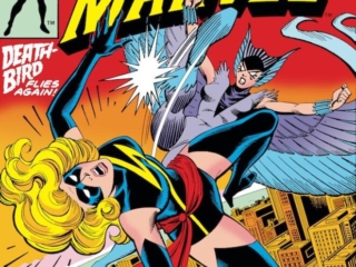 Ms. Marvel #22 cover; pencils, Dave Cockrum; inks, Terry Austin; Shi'ar, Death-Bird, Carol Danvers, Captain Marvel