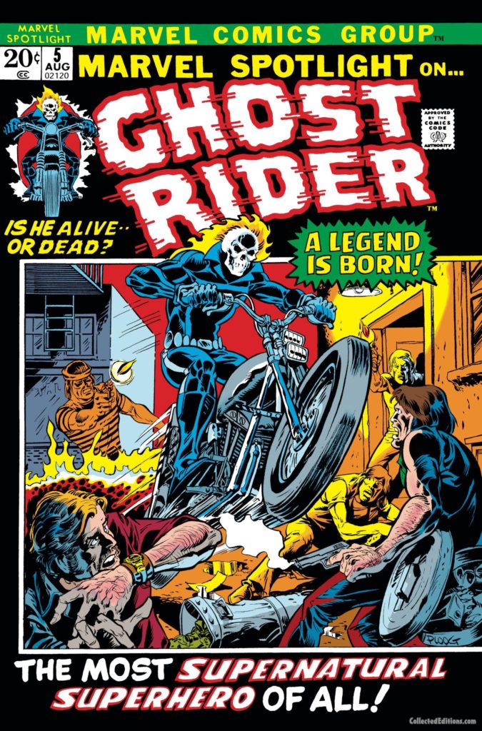 Marvel Spotlight #5 cover; pencils and inks, Mike Ploog; Ghost Rider/Johnny Blaze first appearance